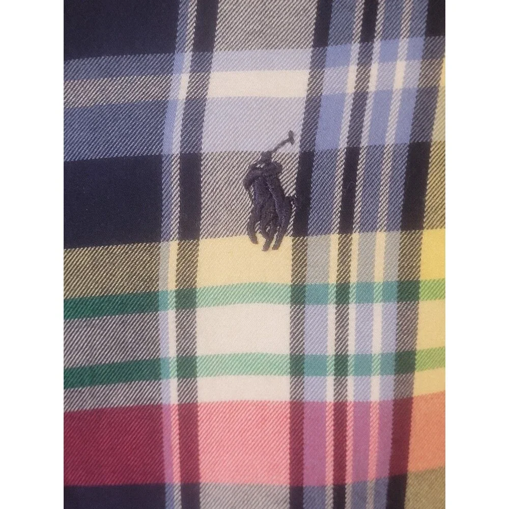 RALPH LAUREN Button Down Boys L 14-16 Blue Red Plaid Long Sleeve Pony Logo Shirt